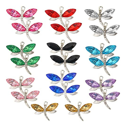 20pcs Dragonfly Charms For Jewelry Making, Diamond Meta...