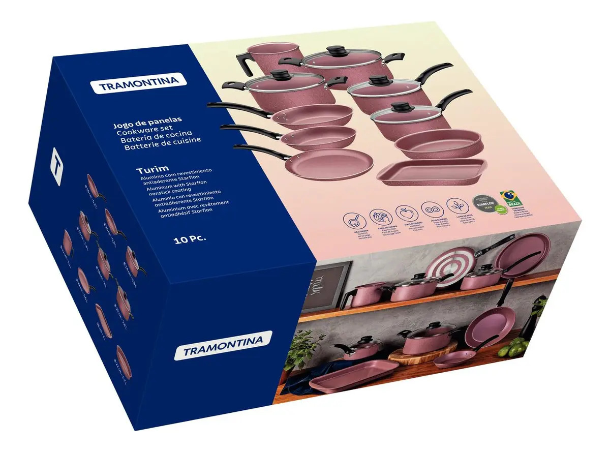 Juego de Cocina Antiadherentes 20297964 Tramontina Turim x10 Piezas Color Rosa