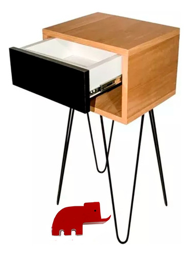 Mesa De Luz De Paraiso Con Cajon De Melamina Patas Hairpin