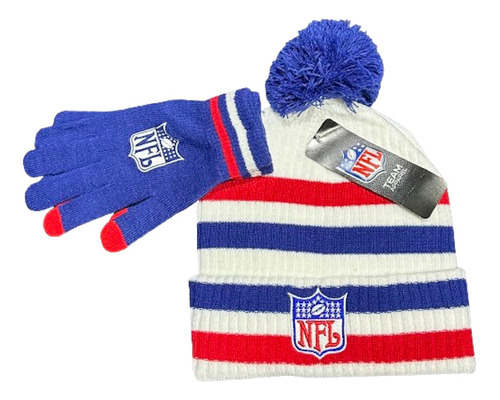 Set Gorro De Lana Mas Guantes Nfl Oficial White