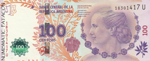 Billete 100 Pesos Evita Eva Perón Serie U - Muy Bueno 4327