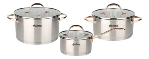 Set Ollas Bateria Hudson Acero Inox Asas Golden Rose 6 Pzas