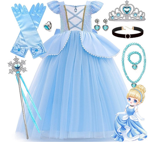 Vestido De Princesas De Cenicienta Con Accesorios Para Niñas  Para Carnaval Halloween De Pascua Cosplay Infantil Fantasía Fiesta Cumpleaños
