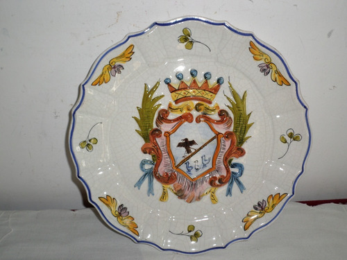 Antiguo Plato Porcelana Italiano Armorial Escudo Heraldico