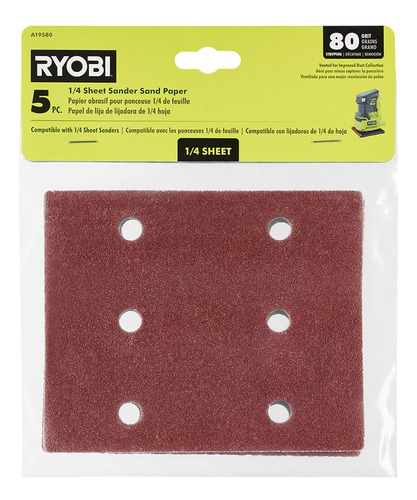 Ryobi 5 Piezas. Papel De Lija Para Lijadora De 1/4 De Grano 