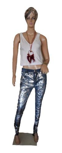 Maria Cher Pantalon De Jean Chupin Morrisey Foile Metalizado