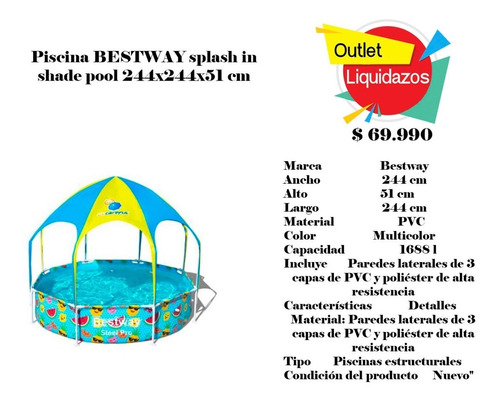 Piscina Bestway Splash In Shade Pool 244x244x51 Cm