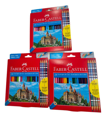 Lapis Cor 24 Cores Faber 20 C0res + 4 Bicolor Escolar Barato