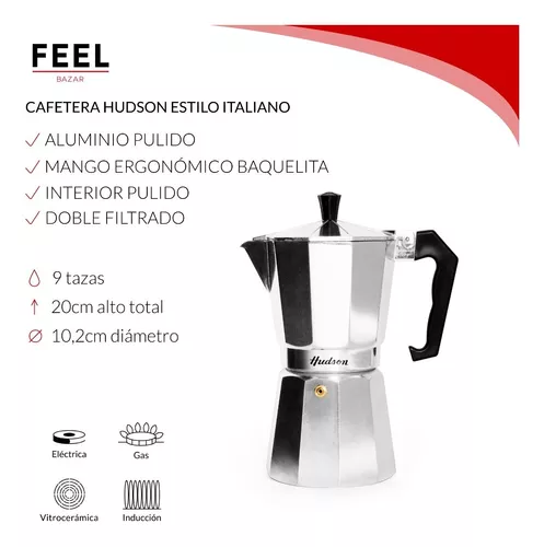 Cafetera Aluminio Hudson Gris Estilo Italiana 9 Tazas