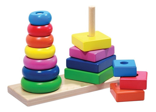 Juego Didáctico Para Bebé 1 Pirámide Redonda Y 1 Cuadrada