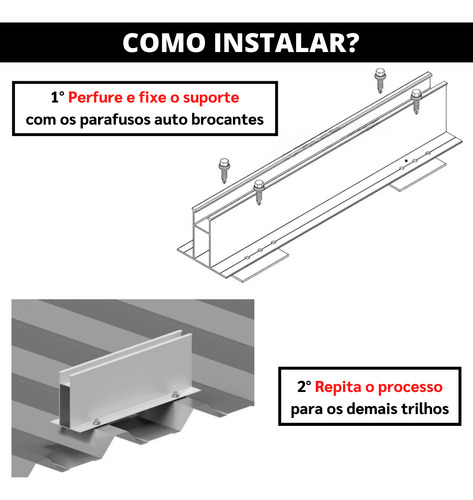 Kit 06 Un Estrutura Suporte Fixa Painel Solar Telha Metálica