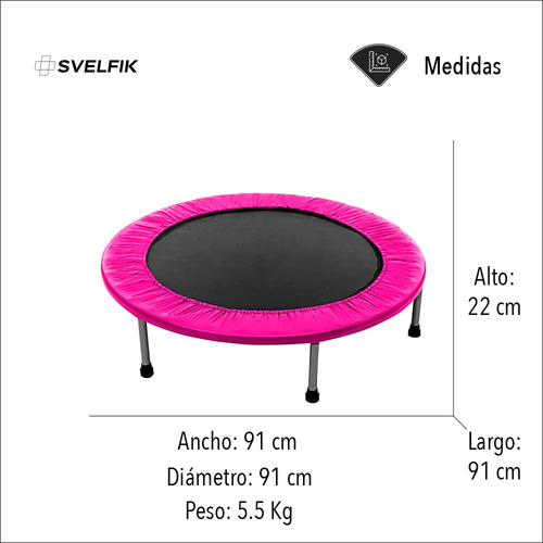 Trampolín Para Ejercicio Rosa 91 Cm Resortes Acero Plegable