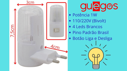 Imagem 3 de 4 de 5 Abajures De Tomada Luz Noturna 4 Leds Bivolt