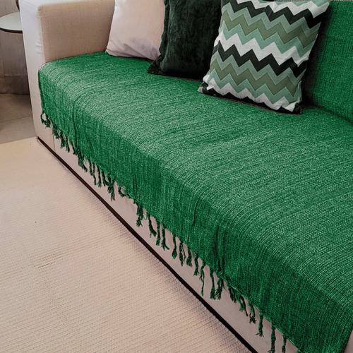 Kit 2 Mantas Para Sofá Grande Decorativa Lisa Artesanal Luxo Cor Verde
