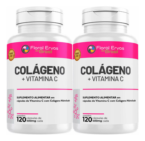 Colágeno Hidrolisado Com Vitamina C - Kit 2x 120 Caps Cada Sabor Sem Sabor