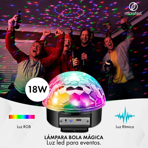 Imagen 5 de 9 de Bola Luz Led Rgb Rítmica Parlante Usb Mp3 Bluetooth 10w