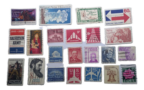 22 Timbres Postales Estados Unidos Años 60 Y 70  Con Sello