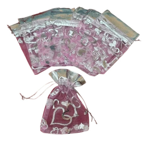 Bolsas Organza Rosadas C/dorado Bijouterie X 10 Unidades 