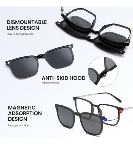 Gafas De Sol Polarizadas 5 En 1 De Metal Magnético Tr90