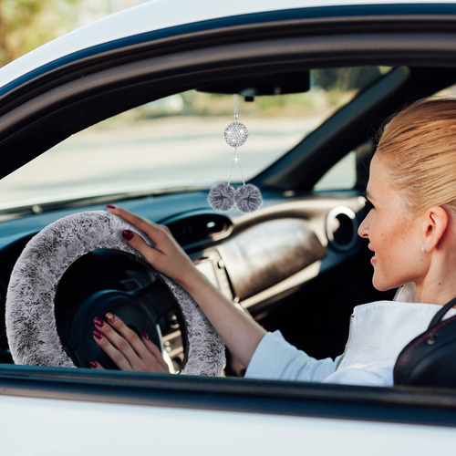 Juego De 6 Accesorios Para Volante Auto Gris Pelo Corto