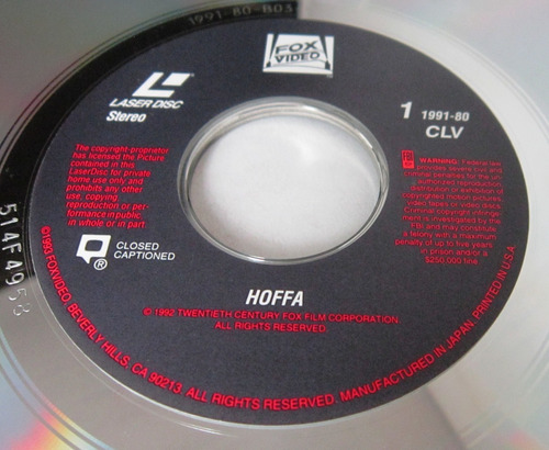 Jack Nicholson - Hoffa Laserdisc Ld