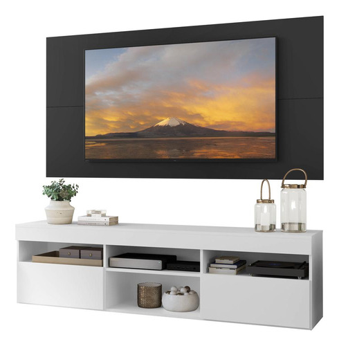 Rack C/ Painel Suporte Tv 65  Susp Londres Multimóveis V3346 Cor Branco/Preto