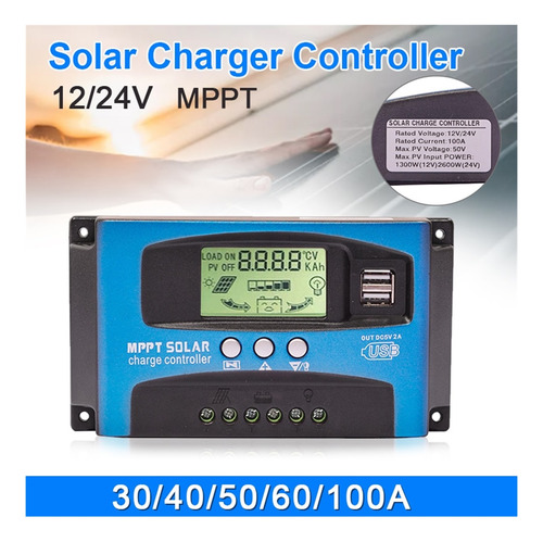 Controlador De Carga Solar Mppt Pantalla Lcd 12v / 24v Dual