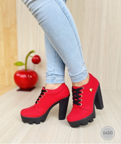 Hermoso Botin De Cordon Dama Moda Color Rojo Elegante 