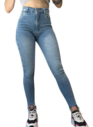 Jeans Chupín De Mujer Bota Ventana Elastizado Tiro Alto