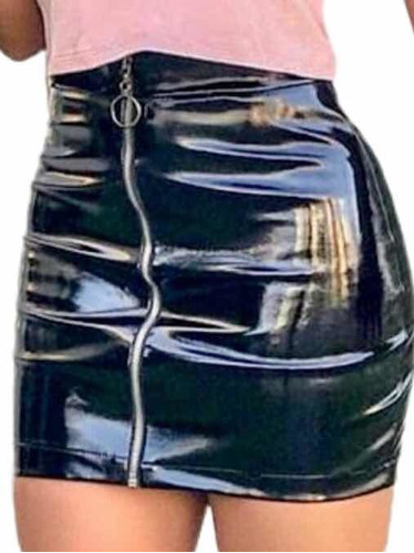 Imagen 1 de 3 de Minifalda Charol Elastizada Talles Grandes Mujer