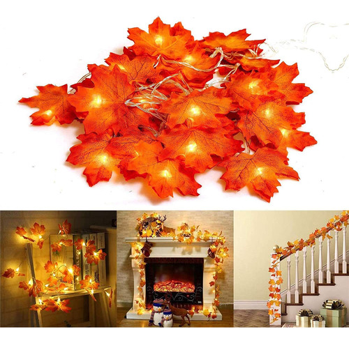 Cadena Luz Hoja Arce 2 Otoño 20 Pie 40 Led Impermeabl 3 Aa