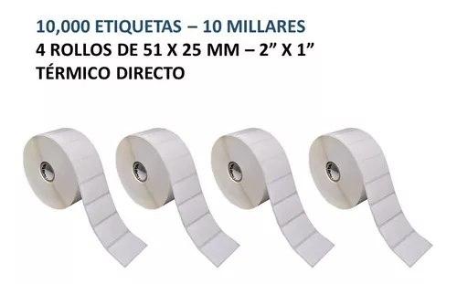 Etiqueta Transferencia Térmica 51 X 25 mm (2 X 1 in) Rollo c/5,500  etiquetas con pleca