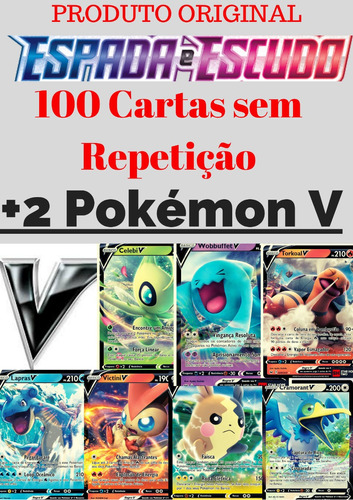 Kit 100 Cartas Pokemon + 2 Carta V Espada E Escudo Pt/br 