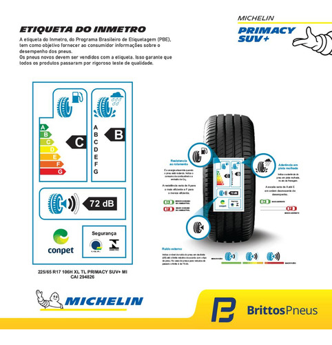 Pneu Michelin Aro 17 Primacy Suv Tl 225/65 R17