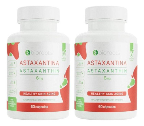 Kit Astaxantina 6mg Bioroots Com 2 Potes De 60 Cápsulas Cada