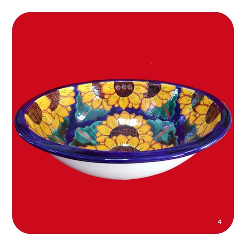 Imagen 3 de 3 de Lavabo Grande Color De Cerámica Tipo Talavera 44x36x17 Cm M4