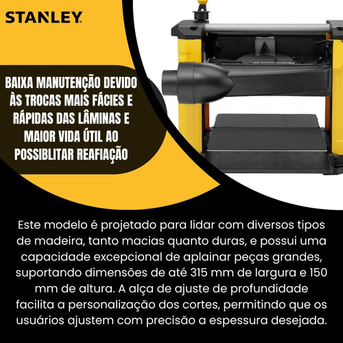 Plaina Elétrica C/ Adaptador De Aspiração De Pó 127v Stanley