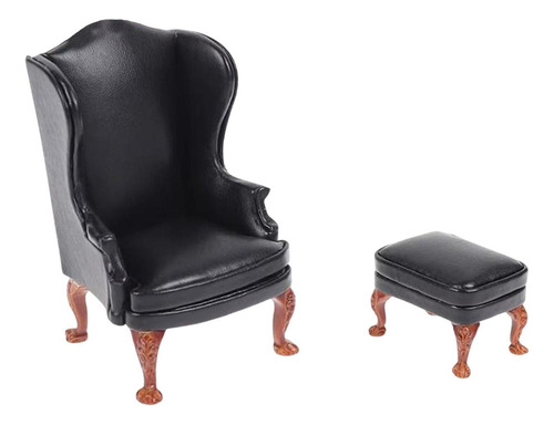 Sofá De Casa De Muñecas A Escala 1/12, Juego De Negro