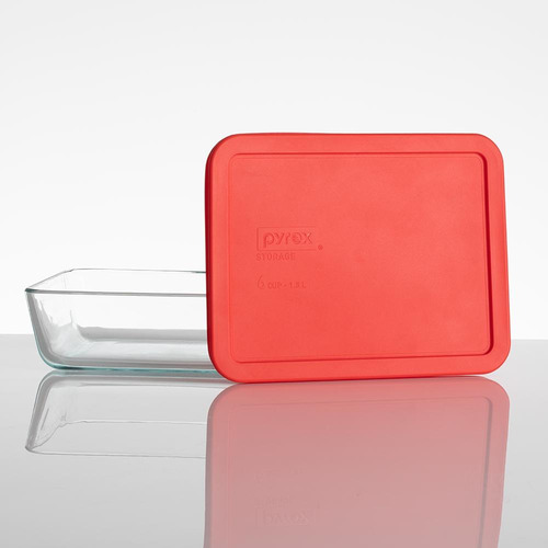 Fuente Rectangular 1,5lt Pyrex Con Tapa Roja