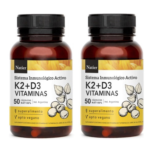 Pack X 2  Vitamina K2 + D3 Natier X 50 Caps. (100 Por Pack)