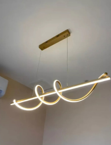 Lustre Pendente Linear Espiral Para Sala De Jantar Led 100cm Estrutura Gold 127/220V