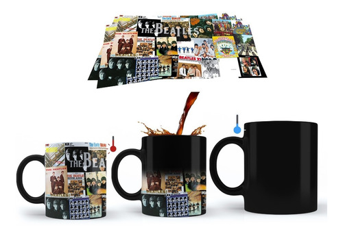 Taza Magica De Los Beatles Collage De Todos Sus Albumes