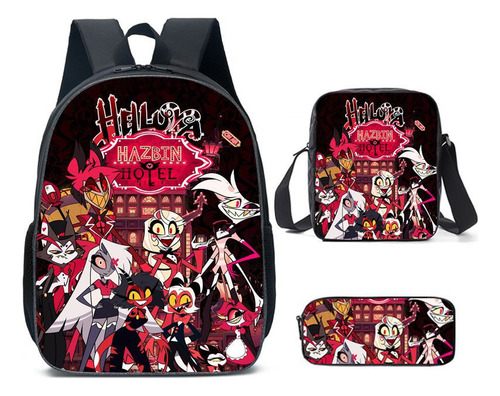 . Mochila Escolar Hell Inn Hazbin Hotel Con Dibujos Animados D