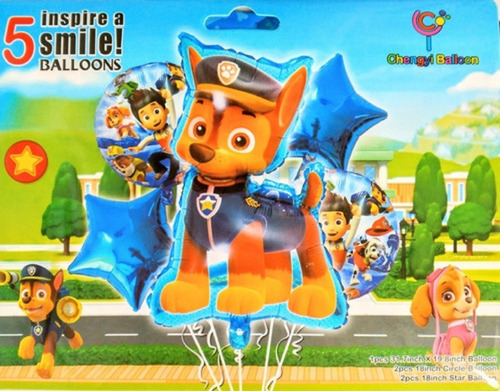 Globo Metalizado Paw Patrol X 5 Piezas