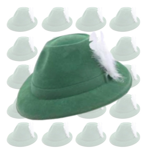 Sombrero Gorro Tiroles Aleman Verde Con Plumas Cotillon X10