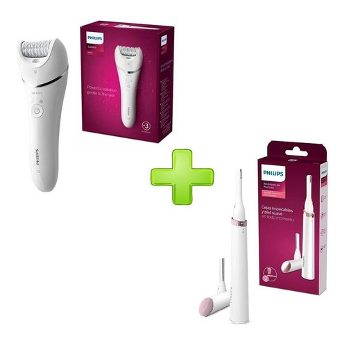 Imagen 1 de 7 de Combo Philips Depiladora Bre700 + Recortadora Hp6389