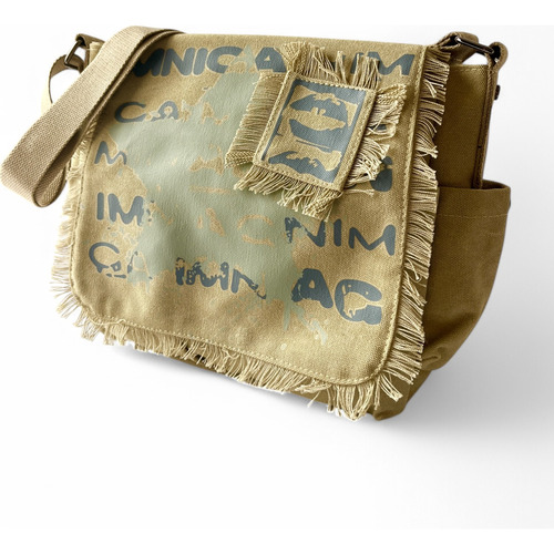 Bolso Cartera Bandolera 1972 Lona Gabardina Small Beige Motivo Níquel Al Tono