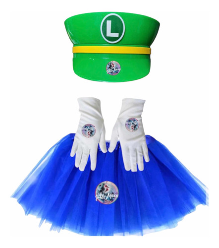 Conjunto Mario Bros O Luigi Niña (boina Plástica, Tutu Y Guantes)