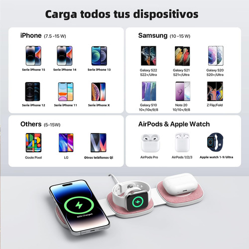 Cargador Inalámbrico 3 En 1 Plegable Magnético Para iPhone