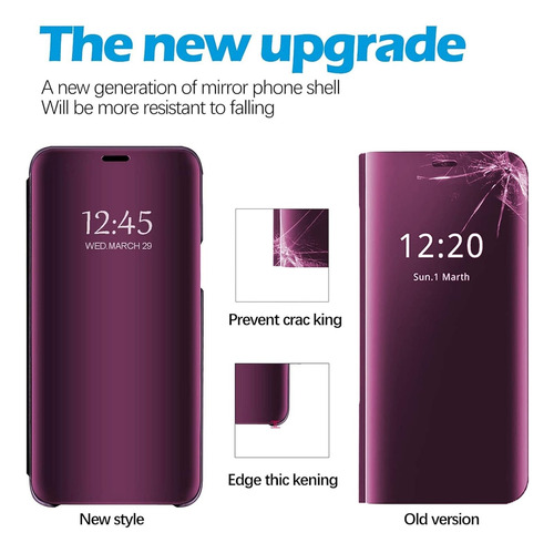 Funda Para Samsung A16 Clear View + Vidrio Full 9d C/huella Violeta Oscuro